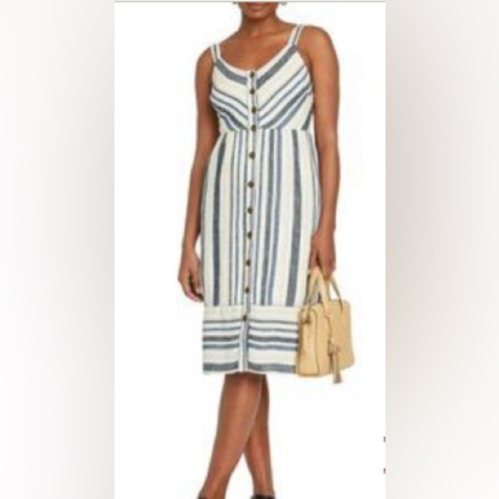 Universal Thread Linen Blended White And Blue Sundress